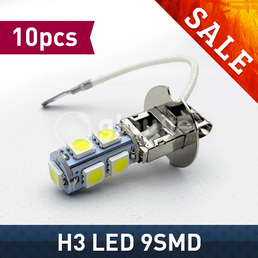 

WHOLESALE 10pcs H3 9SMD LED 5050 White 9 SMD bulb headlight brightness DC12V Auto Car Fog Lamp LED Bulbs 6500K GLOWTEC