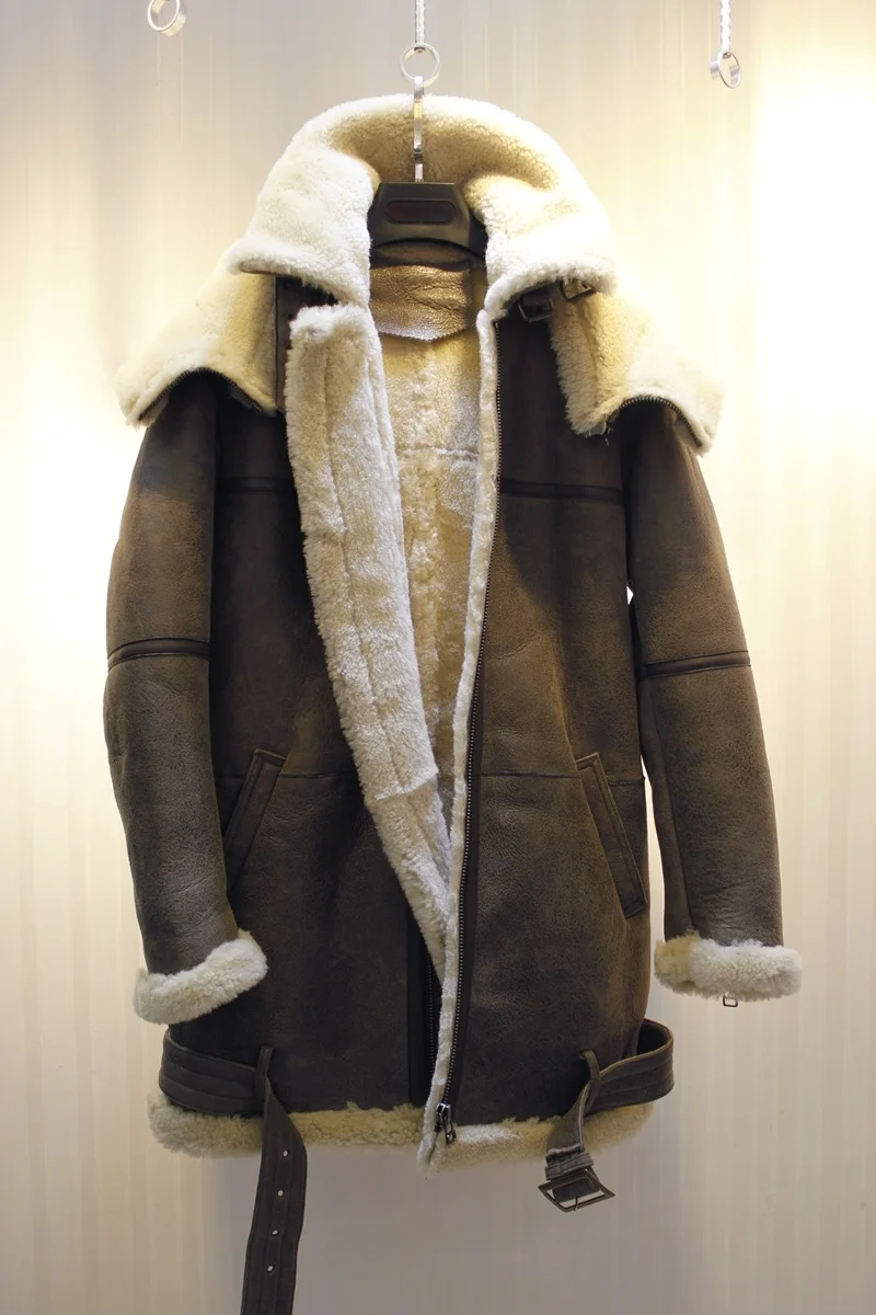 men's fashion retro design winter sheep fur sheepskin leather surface