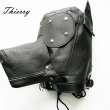 Thierry Ultimate Deri Köpek Hood namlu, gag, kulaklar, körü körüne, fermuar ağız sunuyor görsel ve fonksiyonel itiraz köpek oyun