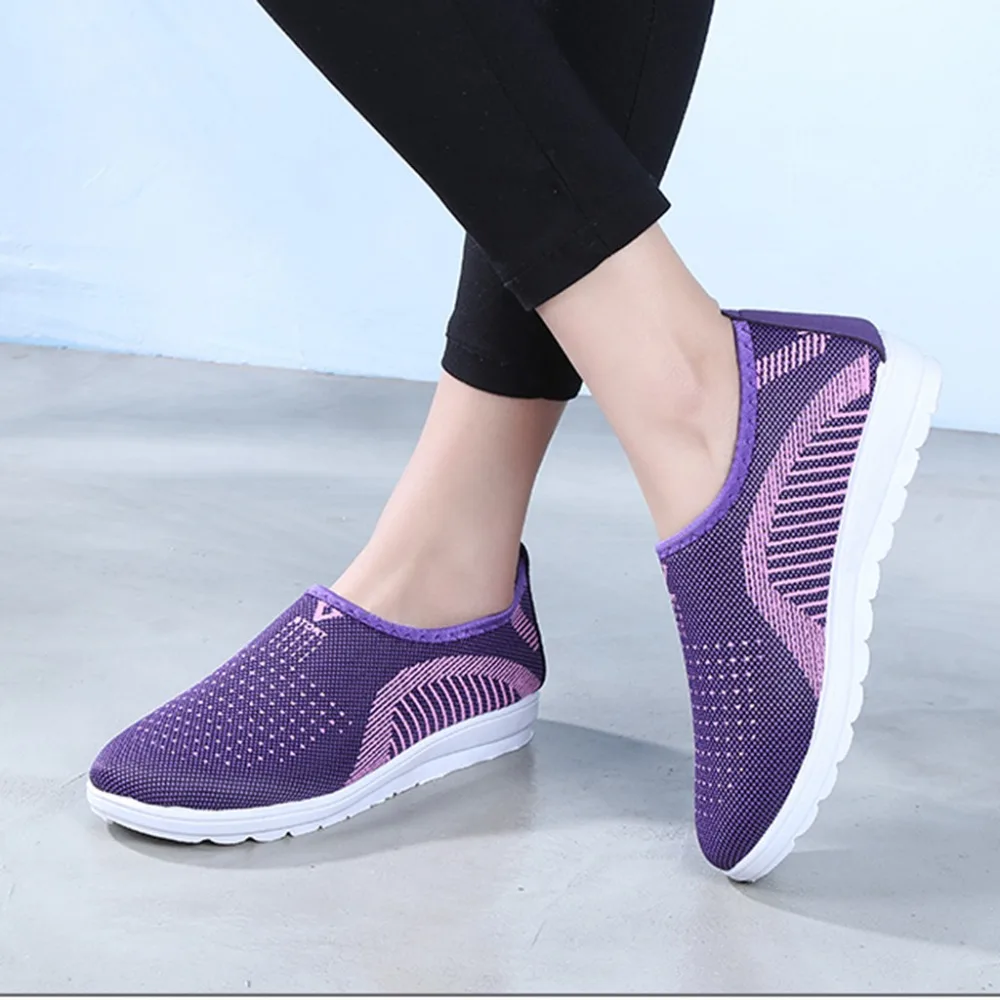 

Women's Mesh Flat shoes Casual shoes for woman patchwork slip-on Cotton Walking Stripe Sneakers Loafers Soft Shoes zapato