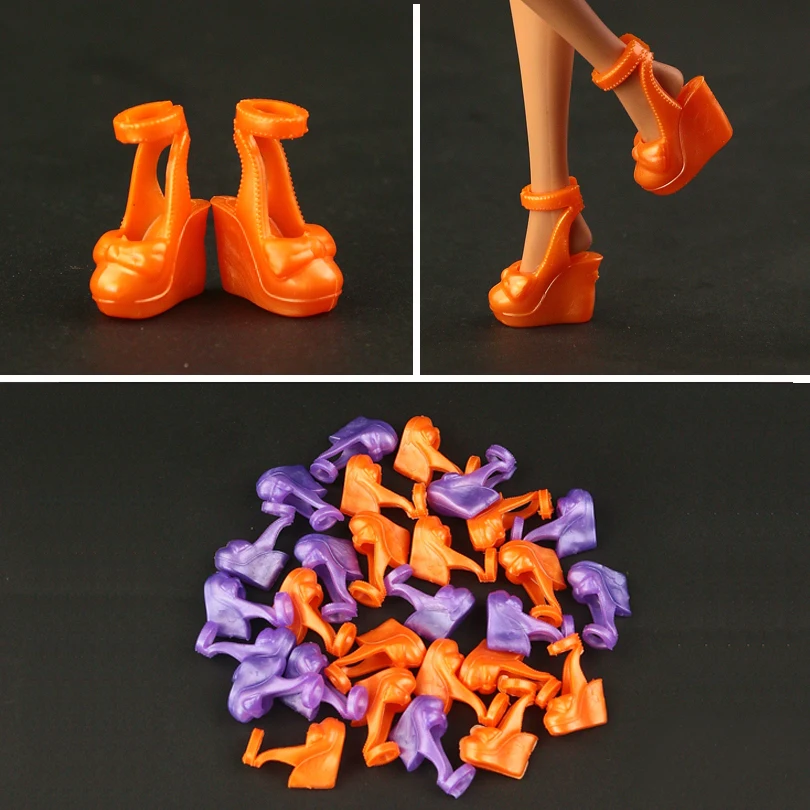 

10 pair / lot High Quality orange Doll Shoes Fashion bow high Heeled shoes For Barbie Doll accessories children happy toy