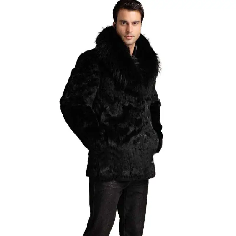 S/4XL мужские пальто из искусственного меха лисы, черный тонкий меховой воротник, зима-осень, мужские куртки, повседневные модные теплые мужские куртки из искусственного меха, новинка D241