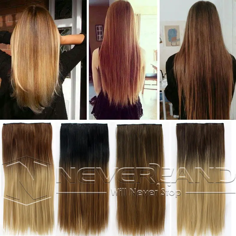 Fashion 24 One Piece Straight Ombre Clip In Hair Extensions Synthetic False Hair Hairpiece postiche cheveux For Women Girls B40