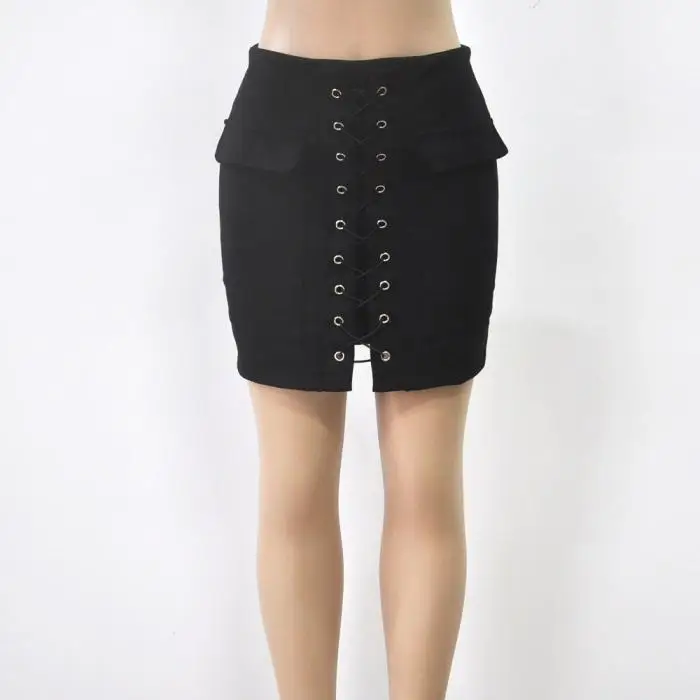 Women High Waist External Pocket Tight Suede Skirt Lace Up Autumn Winter Thick MiniPencil Skirts LF88