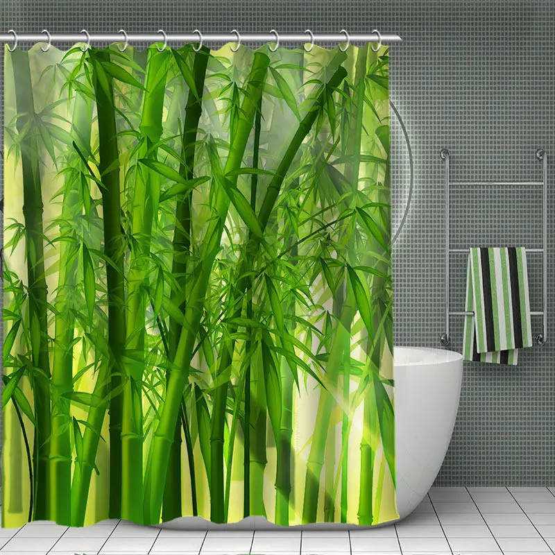 Billige 11,11 HEIßER VERKAUF Druck Ihre Muster, Benutzerdefinierte Bambus Dusche Vorhang Polyester Gewebe Bad Vorhang Wasserdicht Mit Haken Für Bad