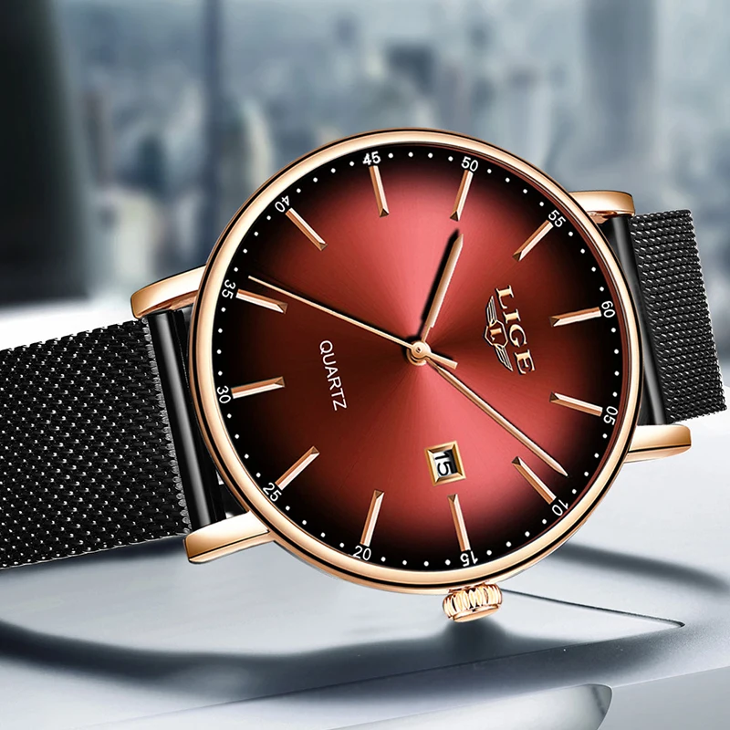 

LIGE Mens Watches Simple Fashion Sport Watch Men Net with Waterproof Wristwatch Ultra-thin Analog Quartz Clock Relogio Masculino