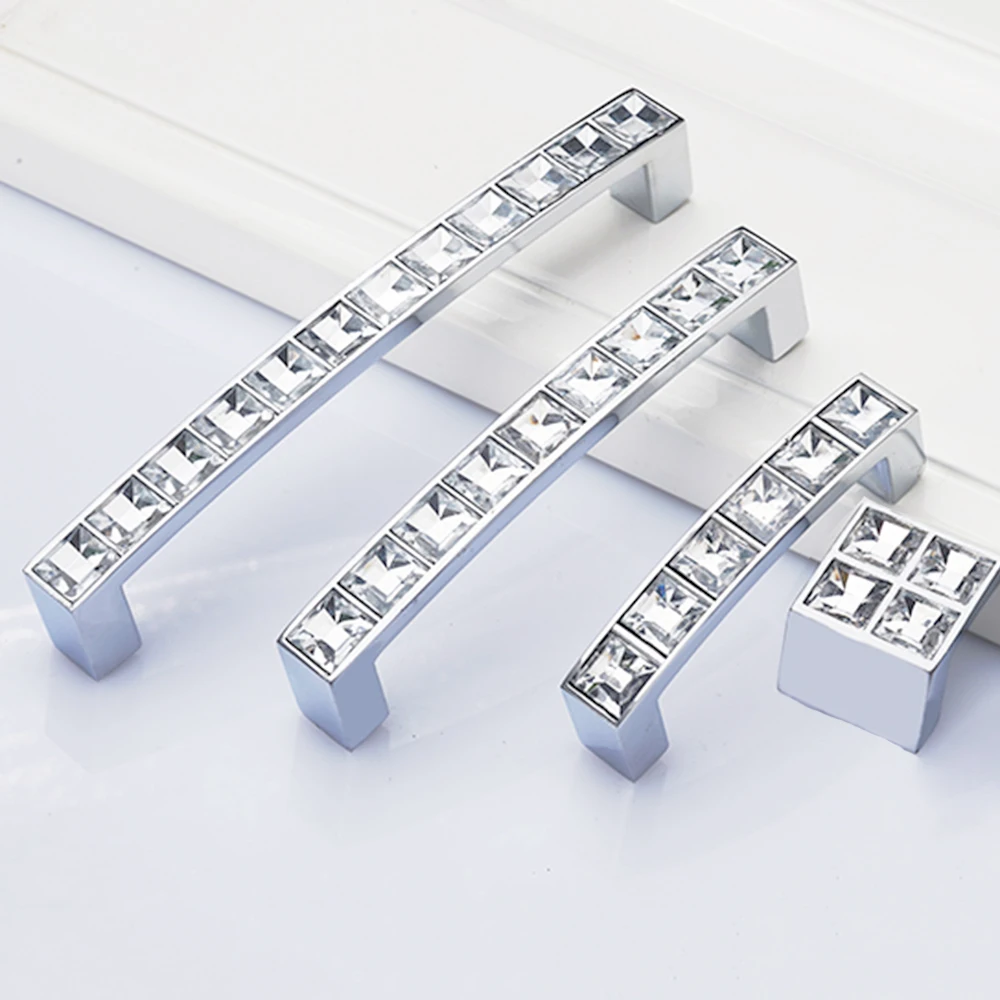 MEGAIRON Modern Diamond Door Handles Crystal Drawer Pulls Fashion Cupboard Wardrobe Handle