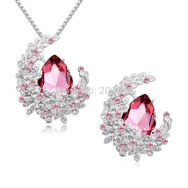 

Luxury Brand Jewelry Set Flower Girl Brooch Necklace Sets Austrian Crystal Fashion Trendy Jewellery Dressing Costume Accessories