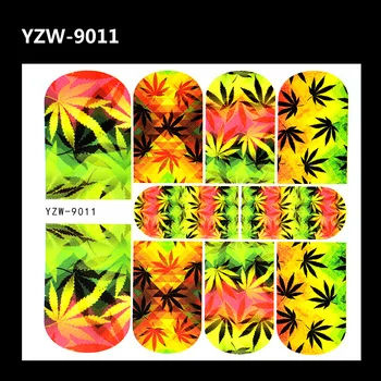 WUF 1 Sheet Chic 3D Maple Leaf Image Tattoos Nails Decal Full Wraps Nail Art Water Transfer Stickers Decorations