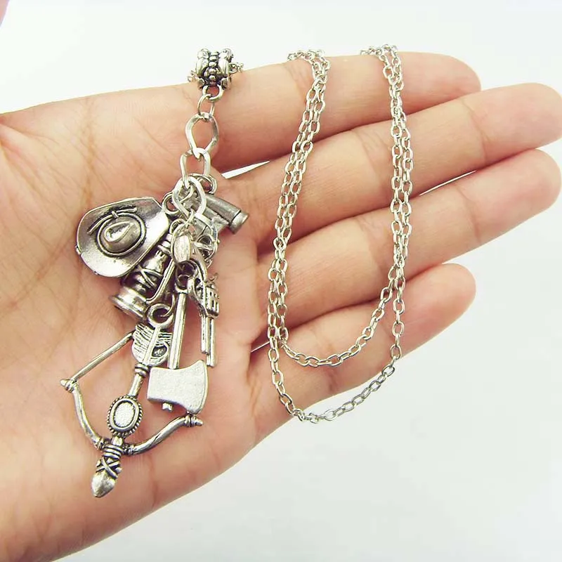 The Walking Dead necklace vintage Zombie font b hat b font telescope bow and arrow gun