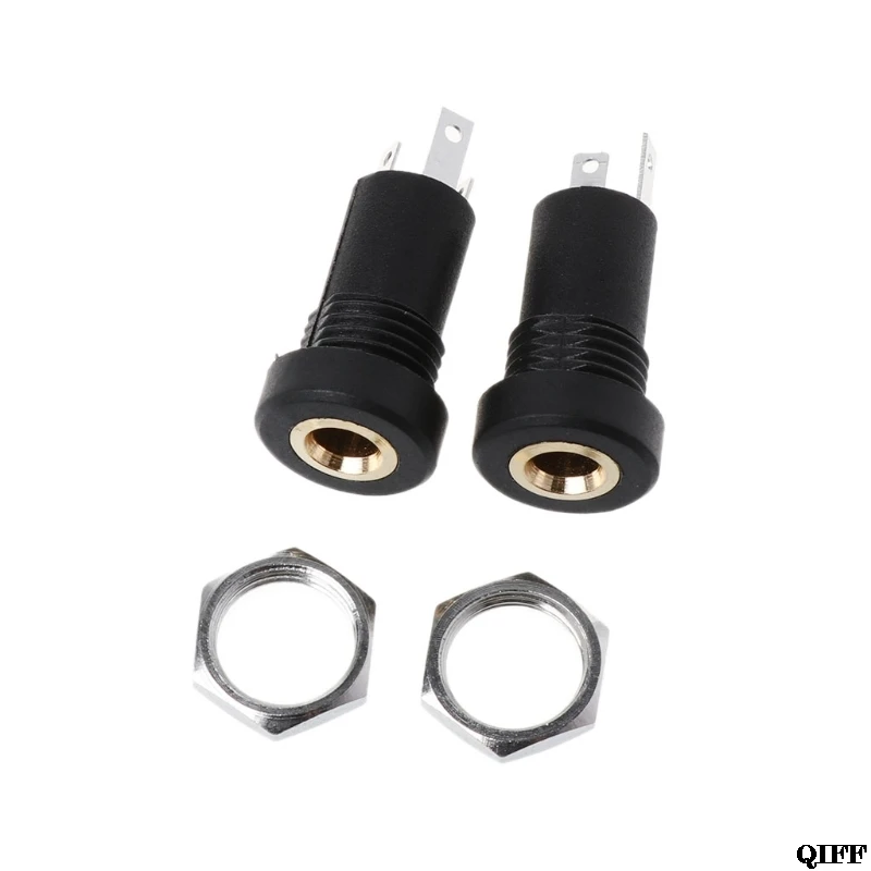 

2X 3.5MM Audio Jack Socket 3 Pole Black Stereo Solder Panel Mount Gold With Nuts Mar28