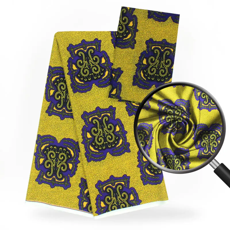 

Layla Digital satin silk with chiffon print wax fabric Nigerian design African wax pattern stretch satin fabric for clothing S18