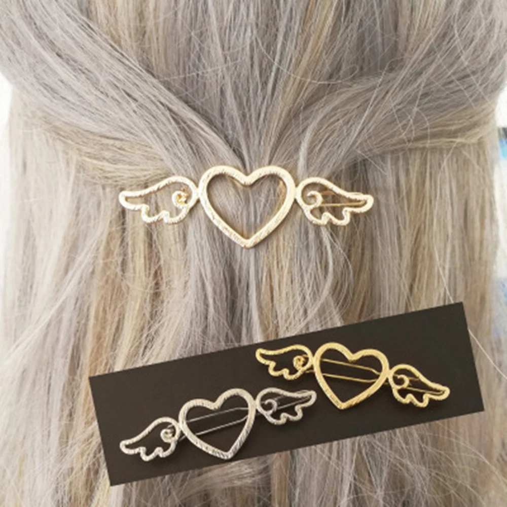

New Fashion Women Girls Metal Angle Wings Love Heart Barrette Clips Pin Geometric Alloy Hair Clip Hairgrip Barrette Styling Tool