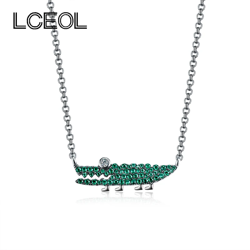 

LCEOL French Popular Jewelry Monaco Green Alligator Pendant Necklace Animal Design Cayman Necklaces for Girlfriend