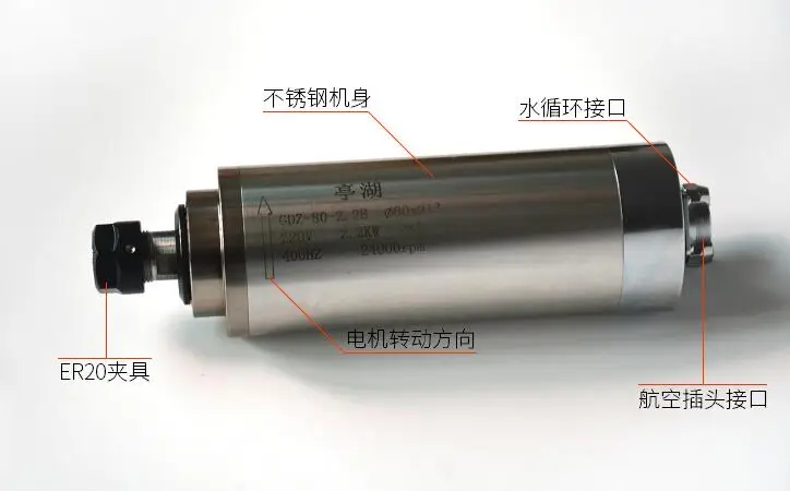 Самый дешевый 2.2kw мотор шпинделя+ 80 мм приспособление ER20 диаметр 80*213 мм cnc шпинделя 2.2kw Водяное охлаждение шпинделя МОТОР GDZ-80-2.2B