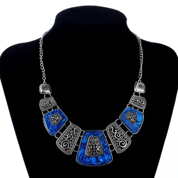 

Hesiod African Tibetan silver Necklaces Women Crystal Chokers Wedding Statement Maxi Plated Bridal Link Party Dress Accessories