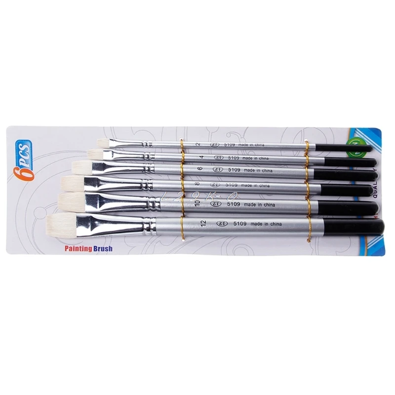 

6Pcs Flat Head goat hair brush Watercolor Gouache Acrylic Oil Artist Painting