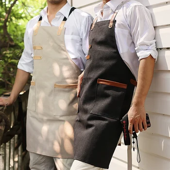 

Japanese industrial wind canvas apron personalized creative coffee barber shop leather baking uniform clothing waist cloth