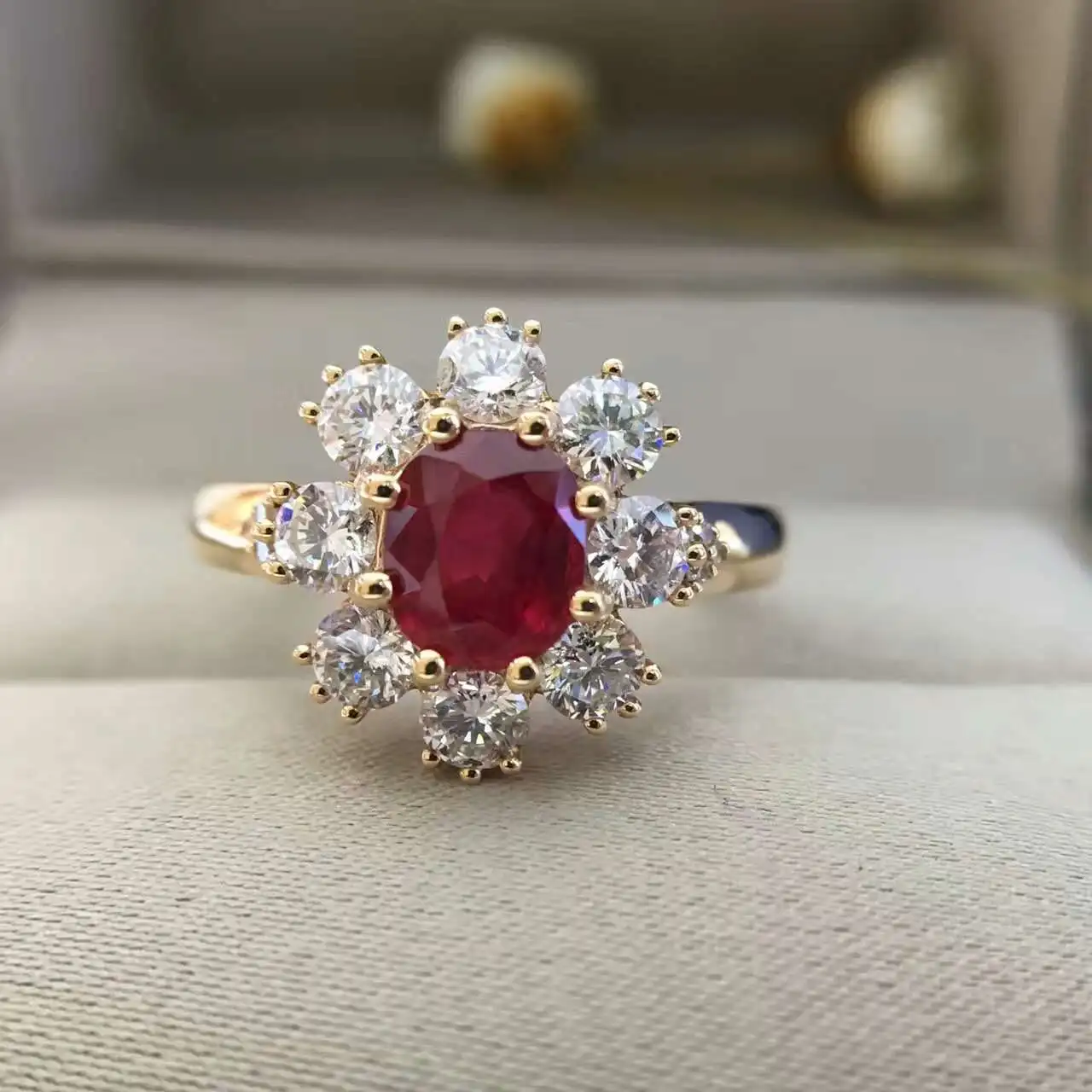 

18K Gold 0.989ct Natural Ruby Women Ring with 0.828ct Diamond Setting 2016 New Fine Jewelry Wedding Band Engagement