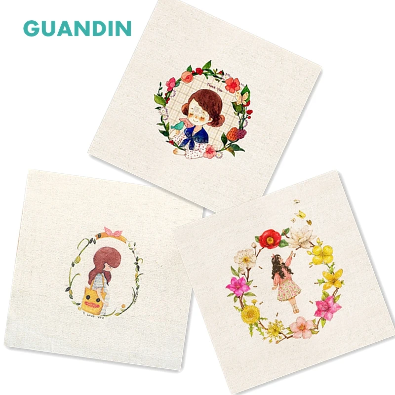 

GUANDIN, 20*20cm /Plain Printed Cotton Linen Fabric Girl Pattern Hand Dyed For DIY Sewing&Quilting/Table Mat/Mouse Pad Cushions
