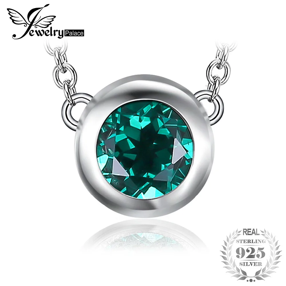 

JewelryPalace Solitaire 1.2ct Round Nano Russian Simulated Emerald Necklace Engagement 925 Sterling Silver Jewelry 45cm Chain
