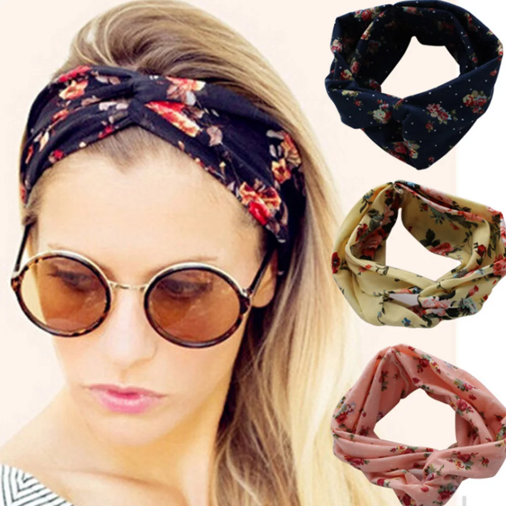 

Women Girl Boho Rose Floral Headband Retro Twist Cross Elastic Hair Bands Turban Knotted Printed Hair Accessories Headwrap Gifts