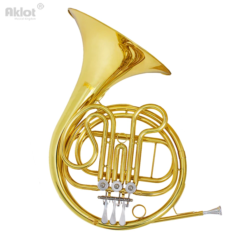 Aklot Intermediate F Single French Horn 3 Keys Gold with Silver Plated