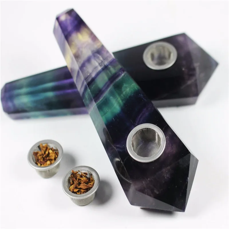 Wholesale ! Natural Fluorite stone Quartz Crystal Smoking Pipes 20pcs
