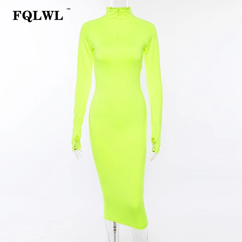 Женское облегающее платье с высоким воротом FQLWL Черное длинное на молнии длинным
