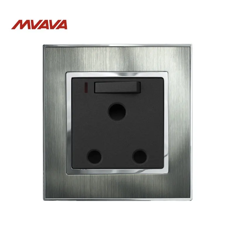 

Mvava 15A Outlets South Africa Wall Socket and Switch with LED Switched Plug Silver Satin Metal 15A Receptacle