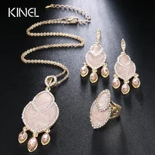 New Fashion Vintage Wedding Jewelry Sets For Women Enamel Zircon Ring And Necklace Earrings Gold Color 3Pcs Bohemia Jewelry Set blucome brand design rose gold color square cubic zircon ceramic earrings ring set chinese porcelain women wedding jewelry sets