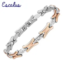 Escalus здоровья магнитный женский браслет из нержавеющей стали кристаллы серебро розовое золото Покрытие дамский браслет био браслет с подвесками