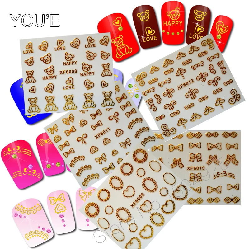 

3D Back Glue Sticker Design Nail Art Decoration For Nails Logo Sticker Cartoon DIY Brand Zipper Gold Manicure Nail Stickers