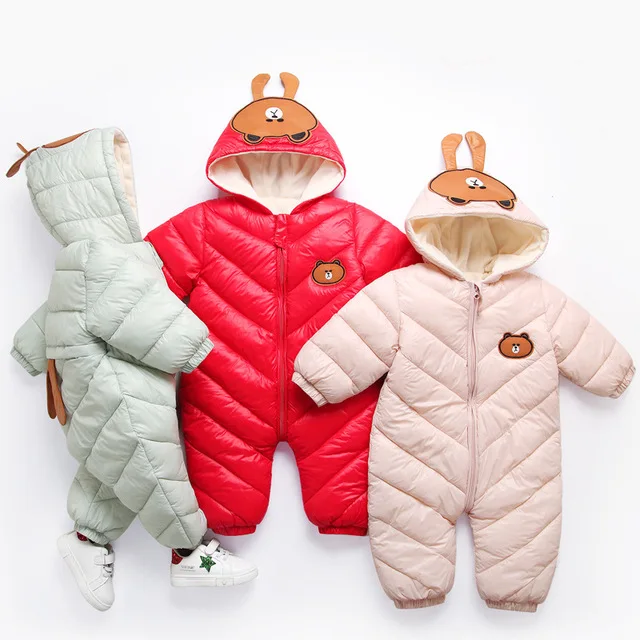 

2018 New born infant Snow Wear Coat Winter snowsuits Jumpsuit Baby clothing Boy Fleece lining Warm Romper baby Girl clothes