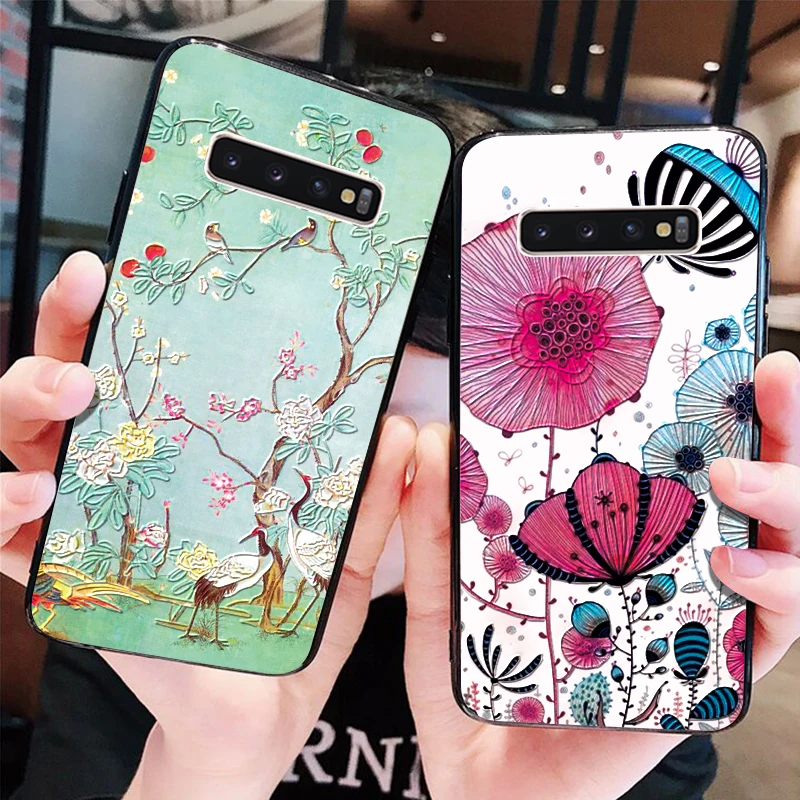 

3D Emboss Floral Coque For Samsung Galaxy A40 A30 A50 A70 A6 A7 A8 S7 Edge S8 S9 S10 Plus Note 8 9 J5 J7 2016 2018 Soft TPU Case
