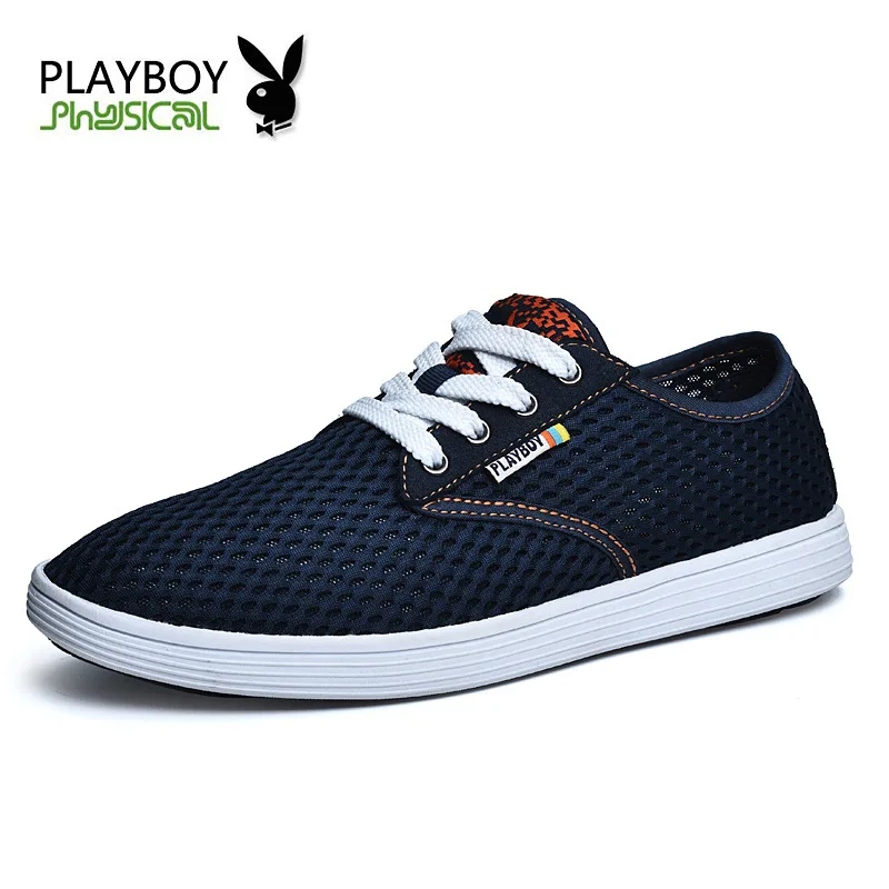 PLAYBOY; кожаная мужская обувь; chaussure homme; мужская обувь, скидки schoenen; лето на плоской подошве; повседневные лоферы; дышащая обувь - Цвет: deep blue