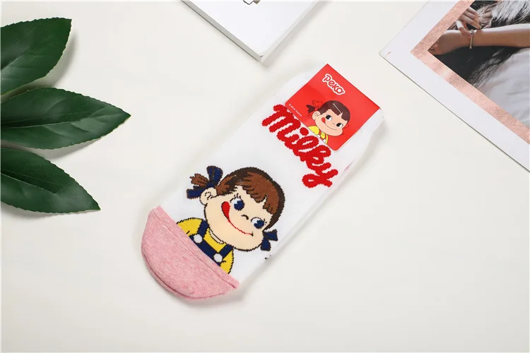 Cartoon fujiya fruit print socks peko poko strawberry banana peach pineapple cute funny women cotton sock spring autumn comfort