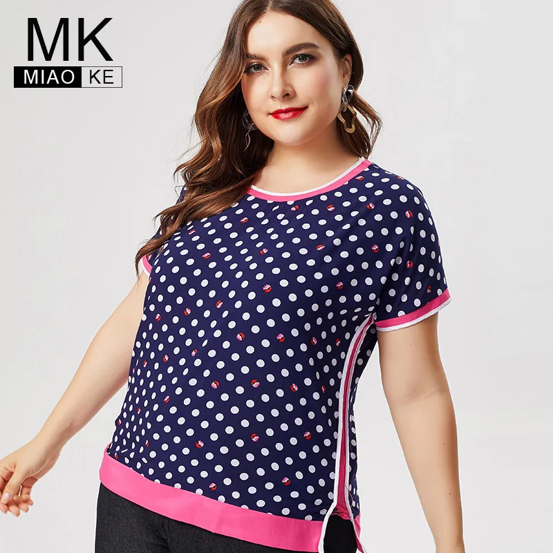 

MK 2019 summer womens Plus Size Polka dot Short sleeve Chiffon tops and blouses fashion ladies office lady female t-shirts