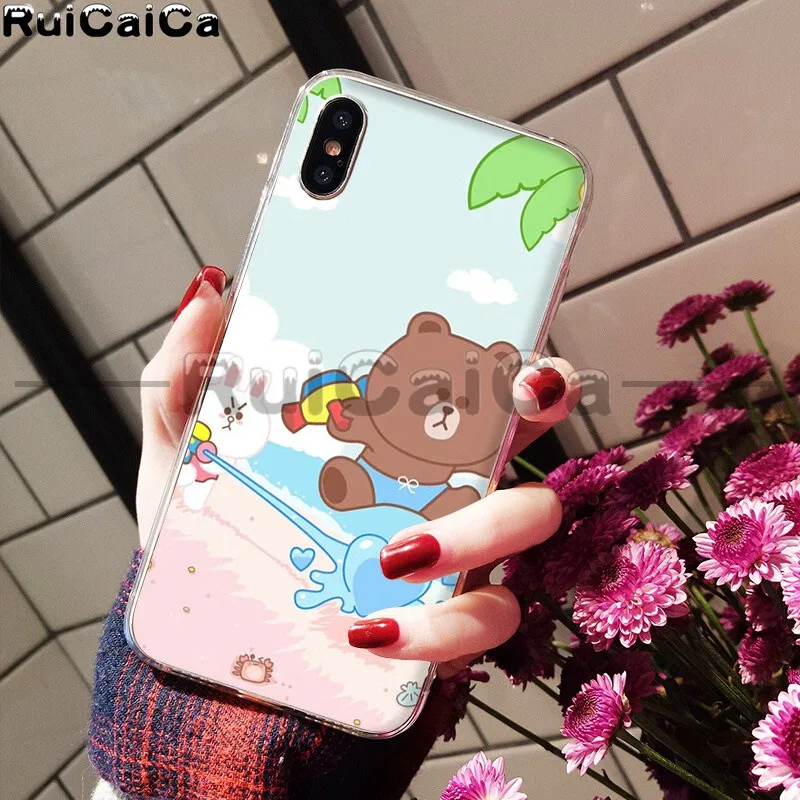 A16 RuiCaiCa Line Friends коричневый Медведь Мягкий ТПУ чехол для телефона для Apple iPhone 8 7 6 6S Plus X XS MAX 5 5S SE XR мобильных телефонов - Цвет: A16