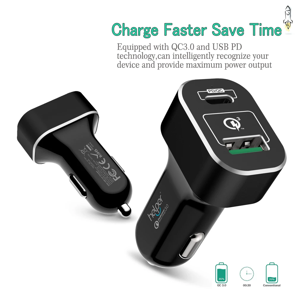 45W USB C PD Car Charger with Power Delivery 5V 20V Quick Charge 3.0 USB-C 18W QC3.0 USB Car Charger Adapter for Laptop Notebook