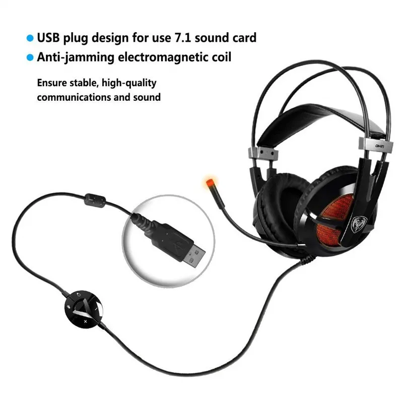 Somic 7 1 объемный звук игровые usb наушники стереогарнитура для игр audifonos над ухом с
