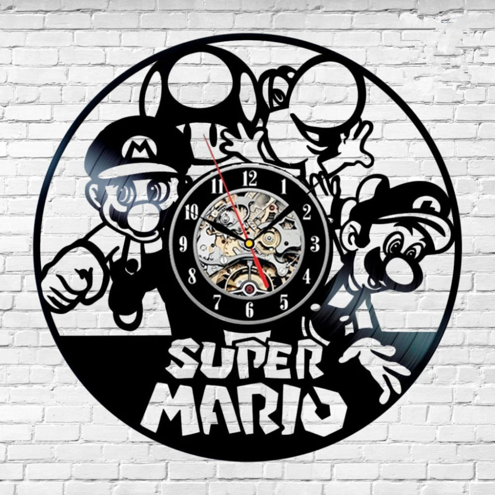 

2019 Vinyl Record Wall Clock Super Mario Theme Clocks Design Led Watch With Backlight 3d Decorative Hanging Home Decor 12 Inch