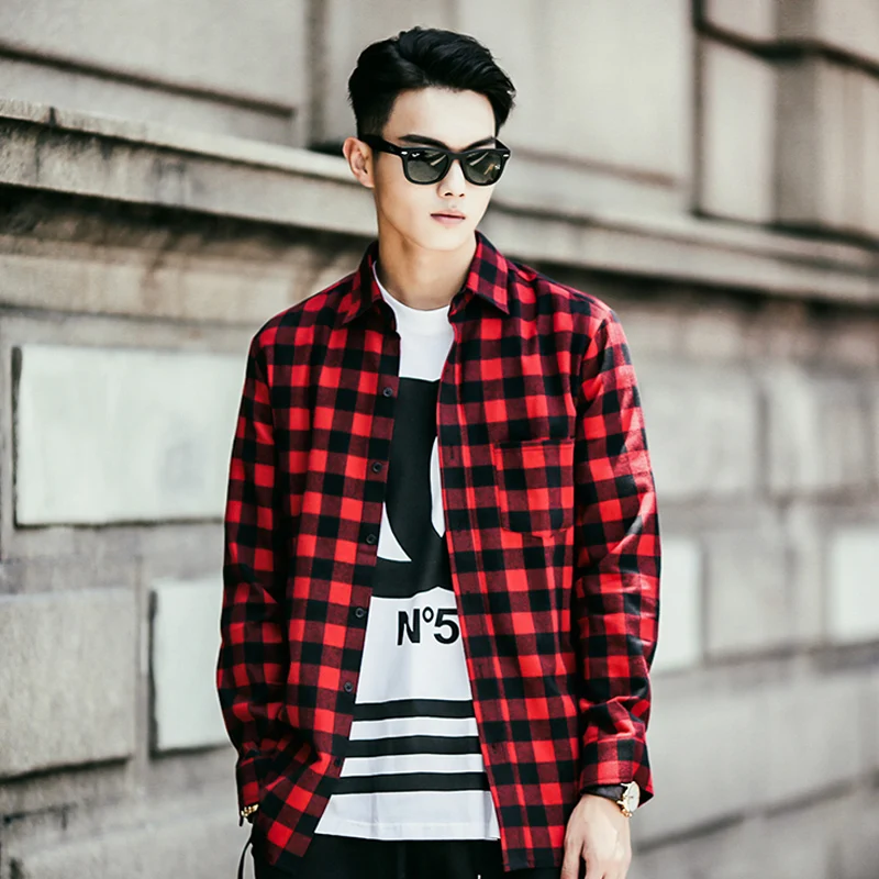 red checkered long sleeves outfit
