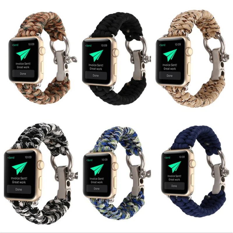 Плетеный нейлоновый ремешок для Apple Watch Series 4 3 5 44 мм 40 38 42 военный тактический