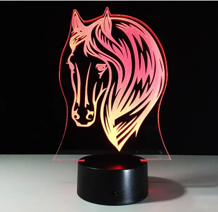 

New 3D Lamp Touch Switch LED Night Light Lighting Animal Little Horse Head Home Decoration Horse Toy Luminaria LED Lamp