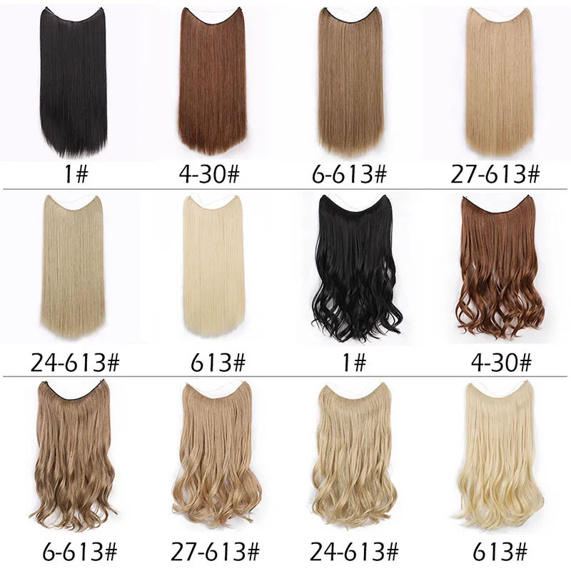 20 inches Invisible Wire No Clips in Hair Extensions Hairpieces Ombre Halo Colored for Hair Straight Wavy Natural Synthetic