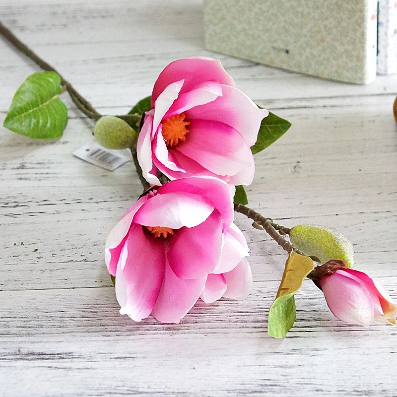 

82cm Long Stem 4 Heads Artificial Magnolia Flower Branch for Home Garden Decoration Wedding Party DIY Silk Fake Flowers Floral
