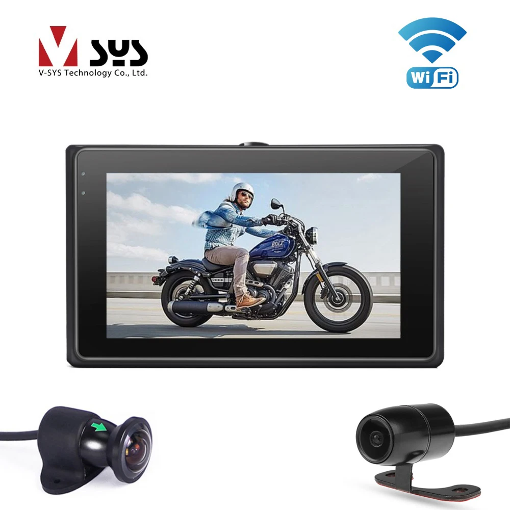 

VSYS M1 WiFi 170 Degree Wide Angle Dual Camera Motorcycle Dash Cam DVR Front Full HD 1080P & Rear View 720P Waterproof Lens GPS