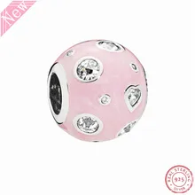 Круглый и Сердце CZ Розовая эмаль перламутровые сны бусины для самостоятельного изготовления ювелирных изделий Fit PANDORA талисманы Серебро 925 FL701B