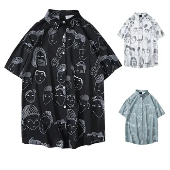 

Men shirt Men's Summer Print Turn-down Collar Slim Fit Short Sleeve Top Shirt Blouses